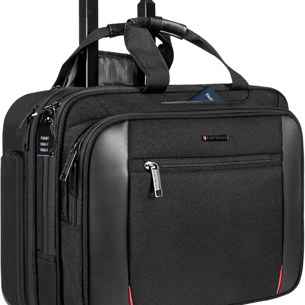 Rolling Briefcase Laptop Bag,17.3" Computer bag with wheels, Water Repellent Tra